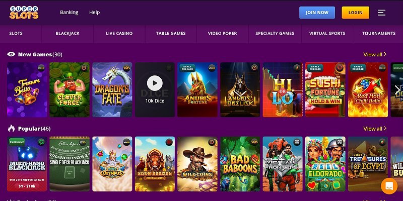 Super Slots casino screenshot