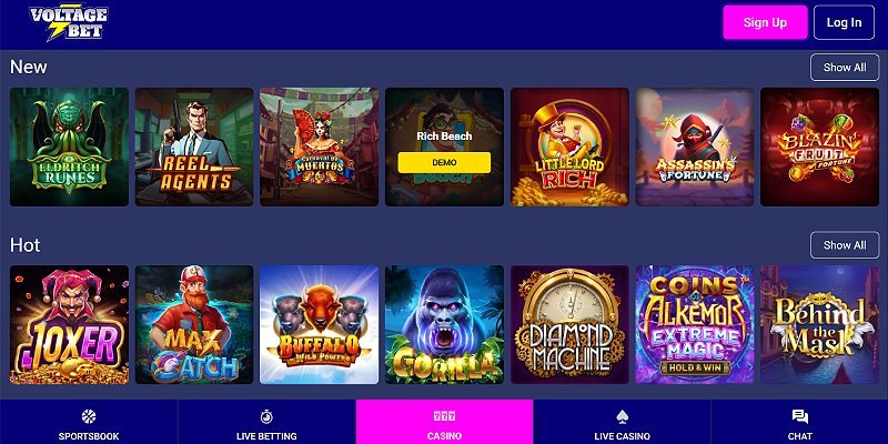 VoltageBet casino screenshot